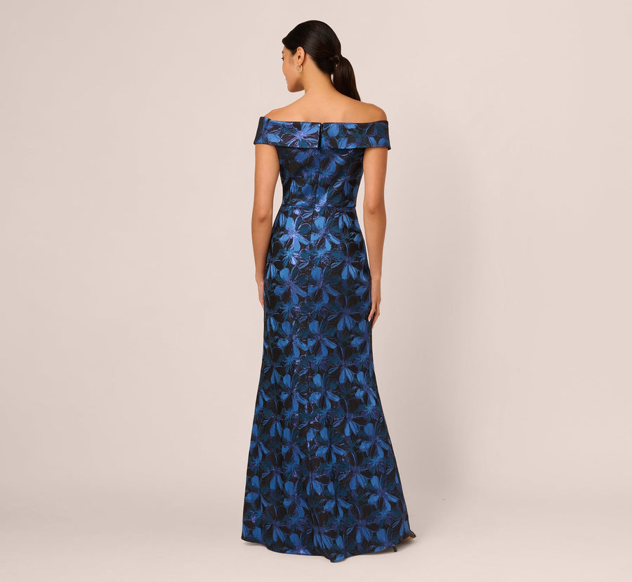 Off-the-Shoulder Floor-Length Floral Satin Formal Mermaid Gown Adrianna Papell AP1E211565