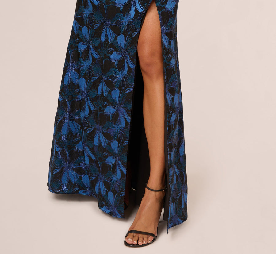 Off-the-Shoulder Floor-Length Floral Satin Formal Mermaid Gown - Adrianna Papell AP1E211565