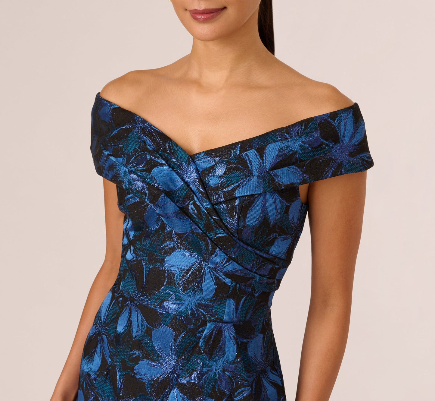 Off-the-Shoulder Floor-Length Floral Satin Formal Mermaid Gown - Adrianna Papell AP1E211565