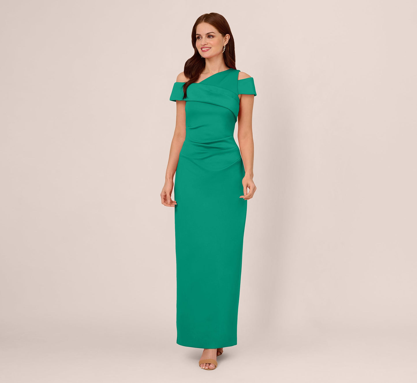 Off-the-Shoulder Floor-Length Scuba Formal Sheath/Column Adrianna Papell AP1E211847