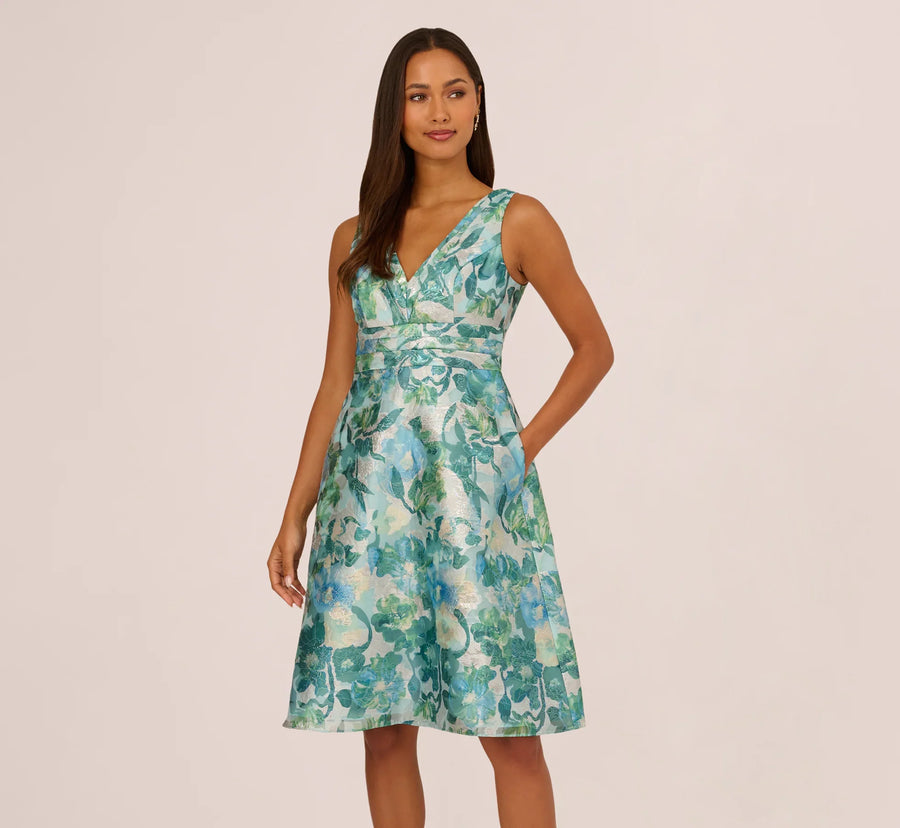 V-Neck Floor-Length Organza Occasion A-Line Adrianna Papell AP1E211911