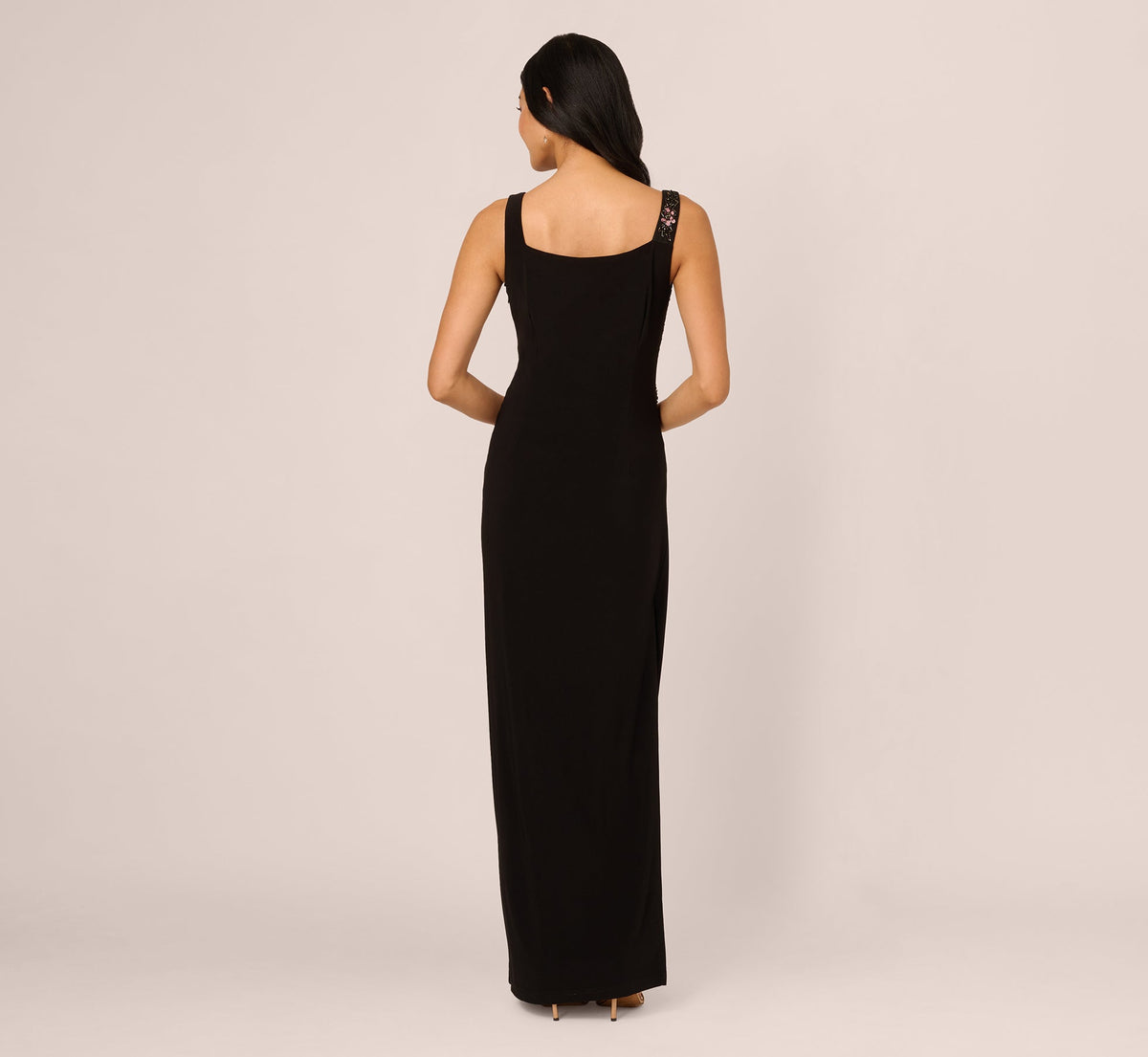Adrianna Papell 212161 Sleeveless Asymmetrical Floral Beaded Jersey Gown Wholesale