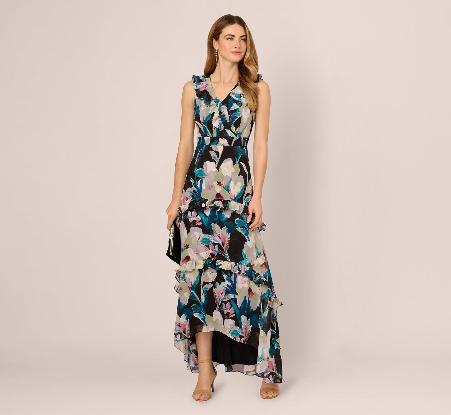 V-Neck Floor-Length Chiffon Occasion Fit & Flare Adrianna Papell AP1E212185