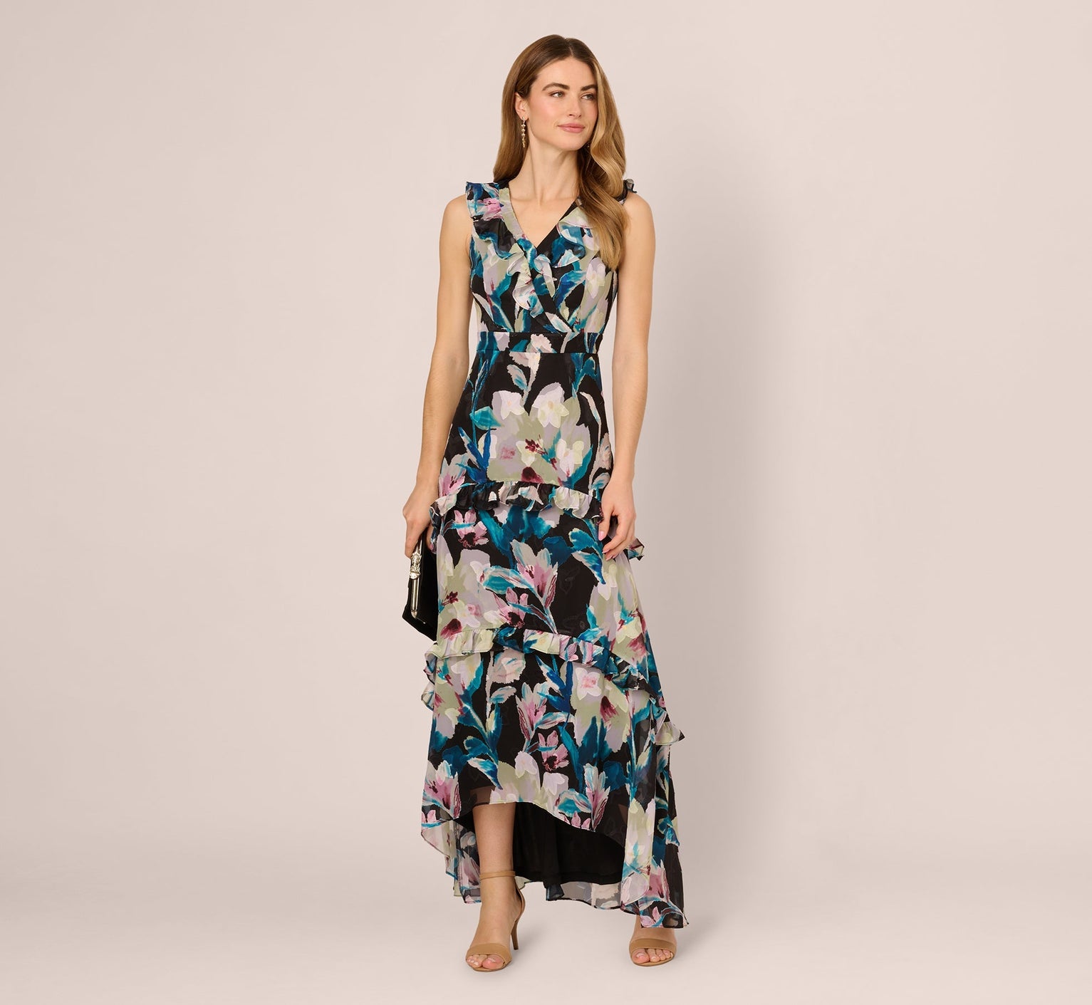 V-Neck Floor-Length Chiffon Occasion Fit & Flare Adrianna Papell AP1E212185