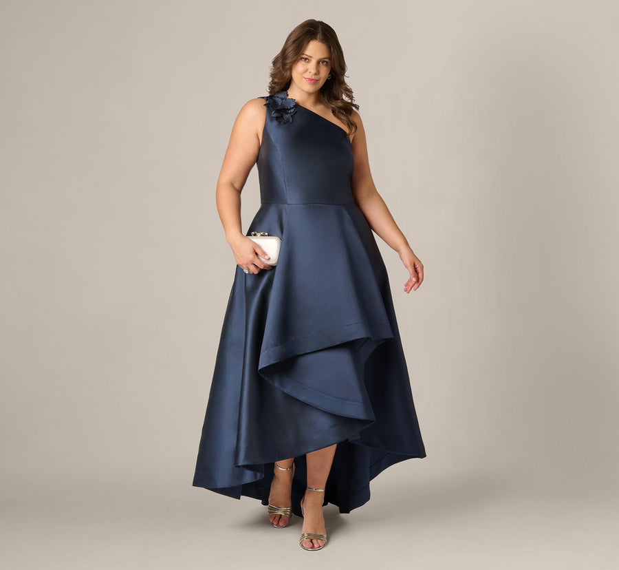 One-Shoulder Floor-Length Satin Occasion A-Line Adrianna Papell AP1E212227