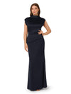 High Neck Sleeveless Satin Evening Gown by Adrianna Papell AP1E212258 in Dark Navy