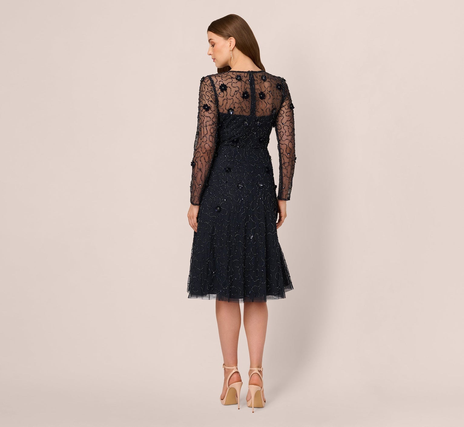 Illusion Tea-Length Mesh Formal Fit & Flare Adrianna Papell AP1E212297W