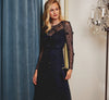 Long Sleeve Illusion Floral Beaded Midi Dress