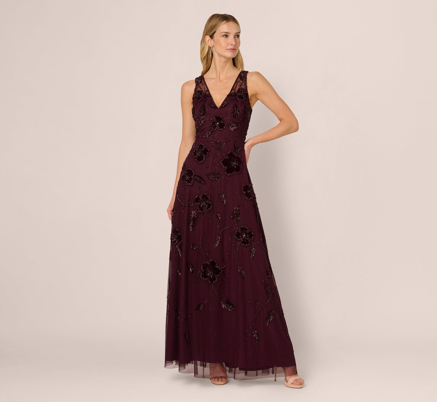 V-Neck Floor-Length Chiffon Occasion A-Line Adrianna Papell AP1E212303