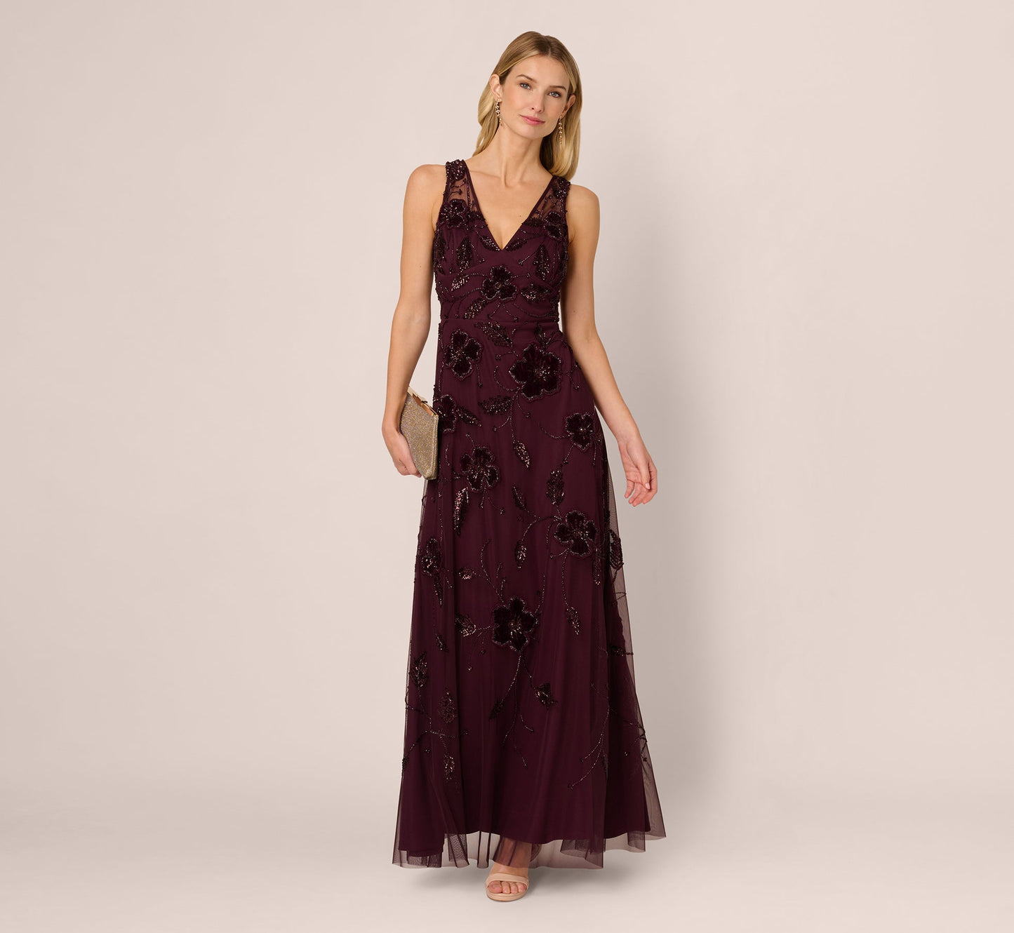 V-Neck Floor-Length Chiffon Occasion A-Line Adrianna Papell AP1E212303