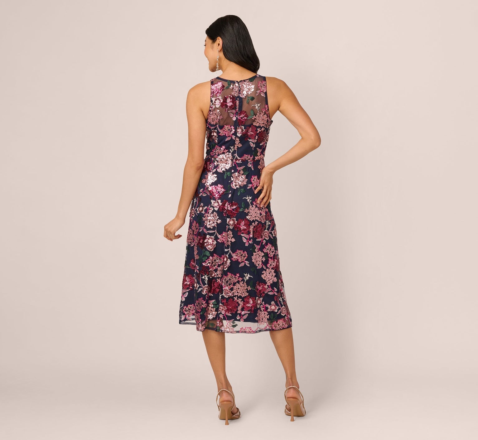 Halter Midi Mesh Formal A-Line Dress by Adrianna Papell AP1E212382