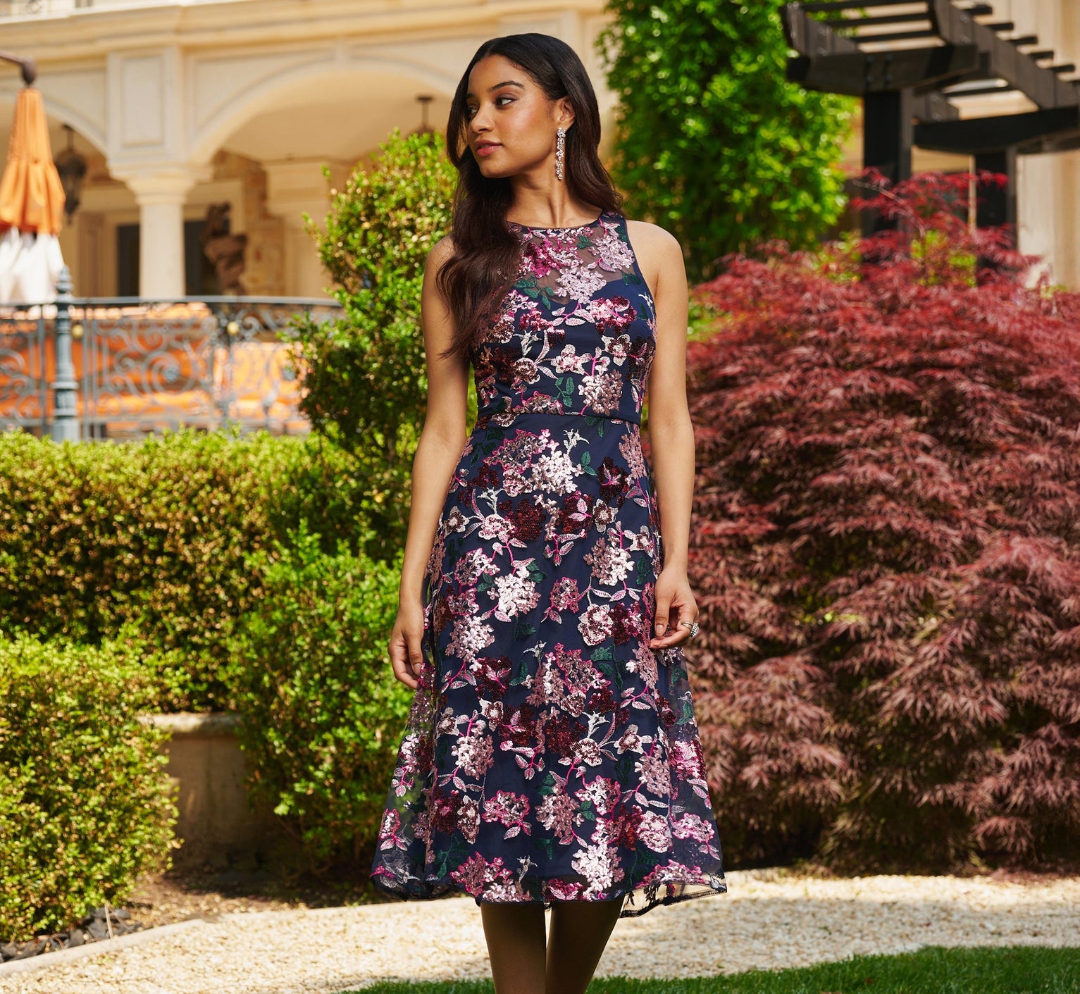 Halter Midi Mesh Formal A-Line Dress by Adrianna Papell AP1E212382