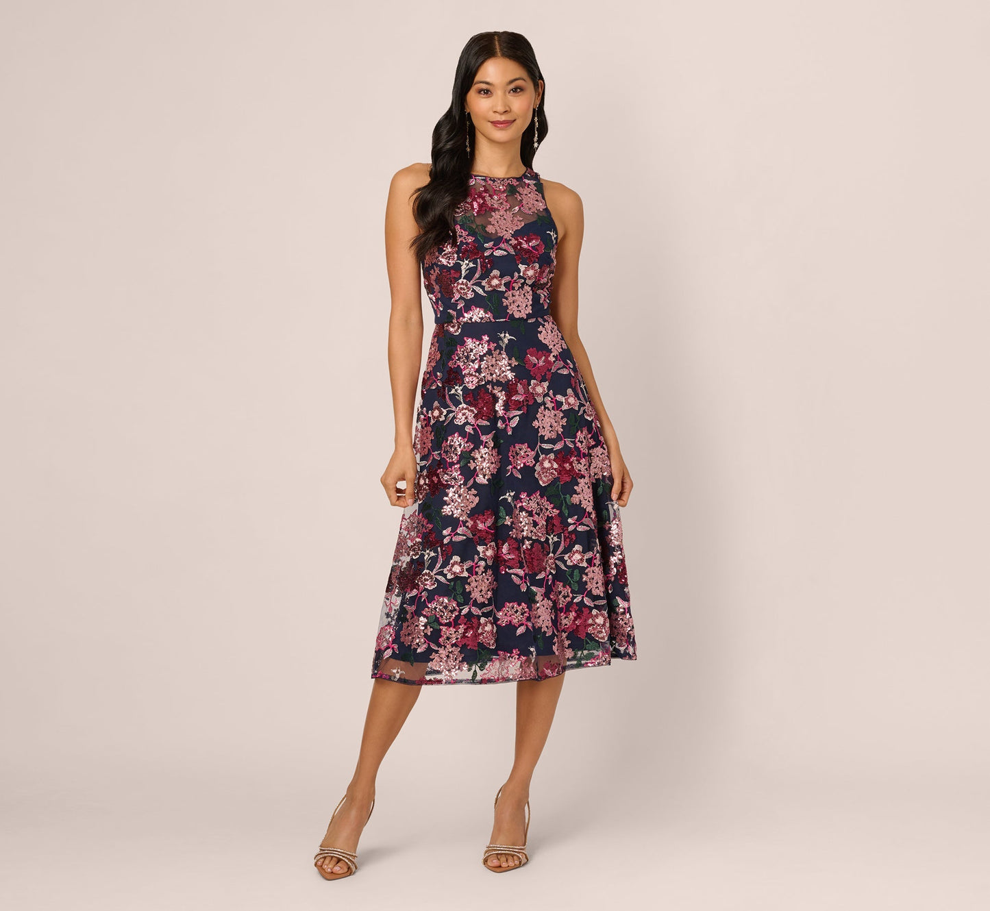 Halter Midi Mesh Formal A-Line Dress by Adrianna Papell AP1E212382