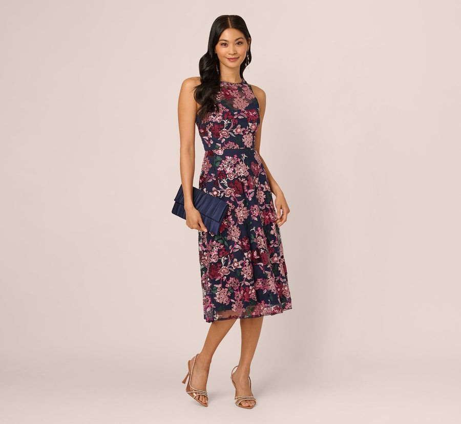 Halter Midi Mesh Formal A-Line Dress by Adrianna Papell AP1E212382