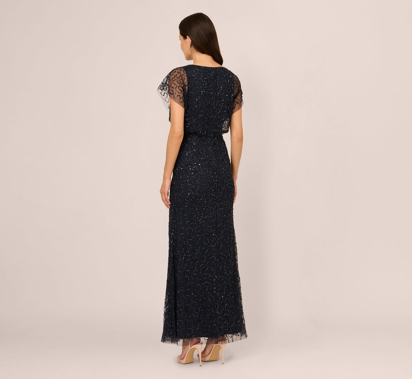 Midnight Multi Adrianna Papell AP1E212565 Scoop Neck Long Sequin Evening Beaded Dress