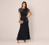 Midnight Multi Adrianna Papell AP1E212565 Scoop Neck Long Sequin Evening Beaded Dress