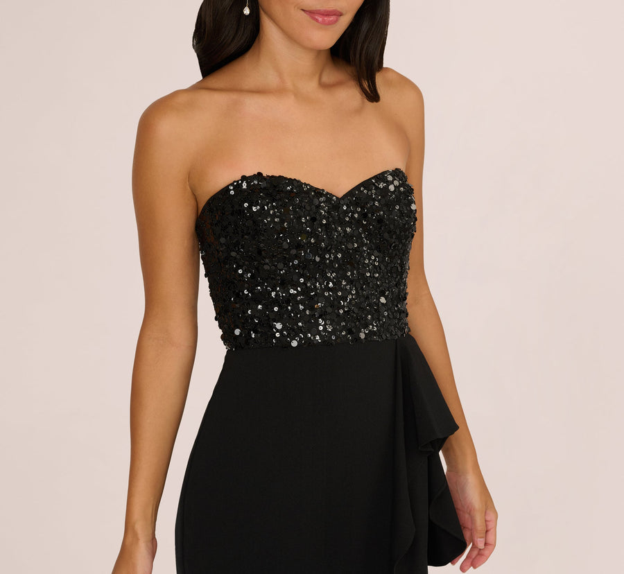 Black Adrianna Papell AP1E212614 Sweetheart Long Sequin Prom Dress Side Slit Gown