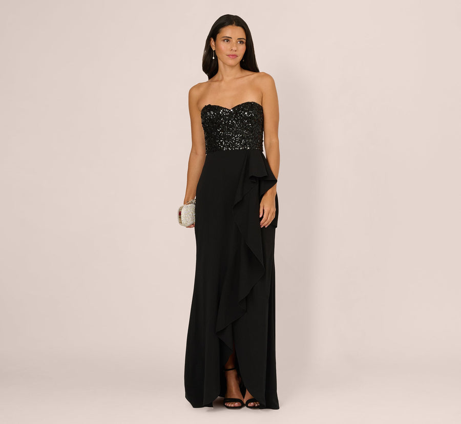 Black Adrianna Papell AP1E212614 Sweetheart Long Sequin Prom Dress Side Slit Gown