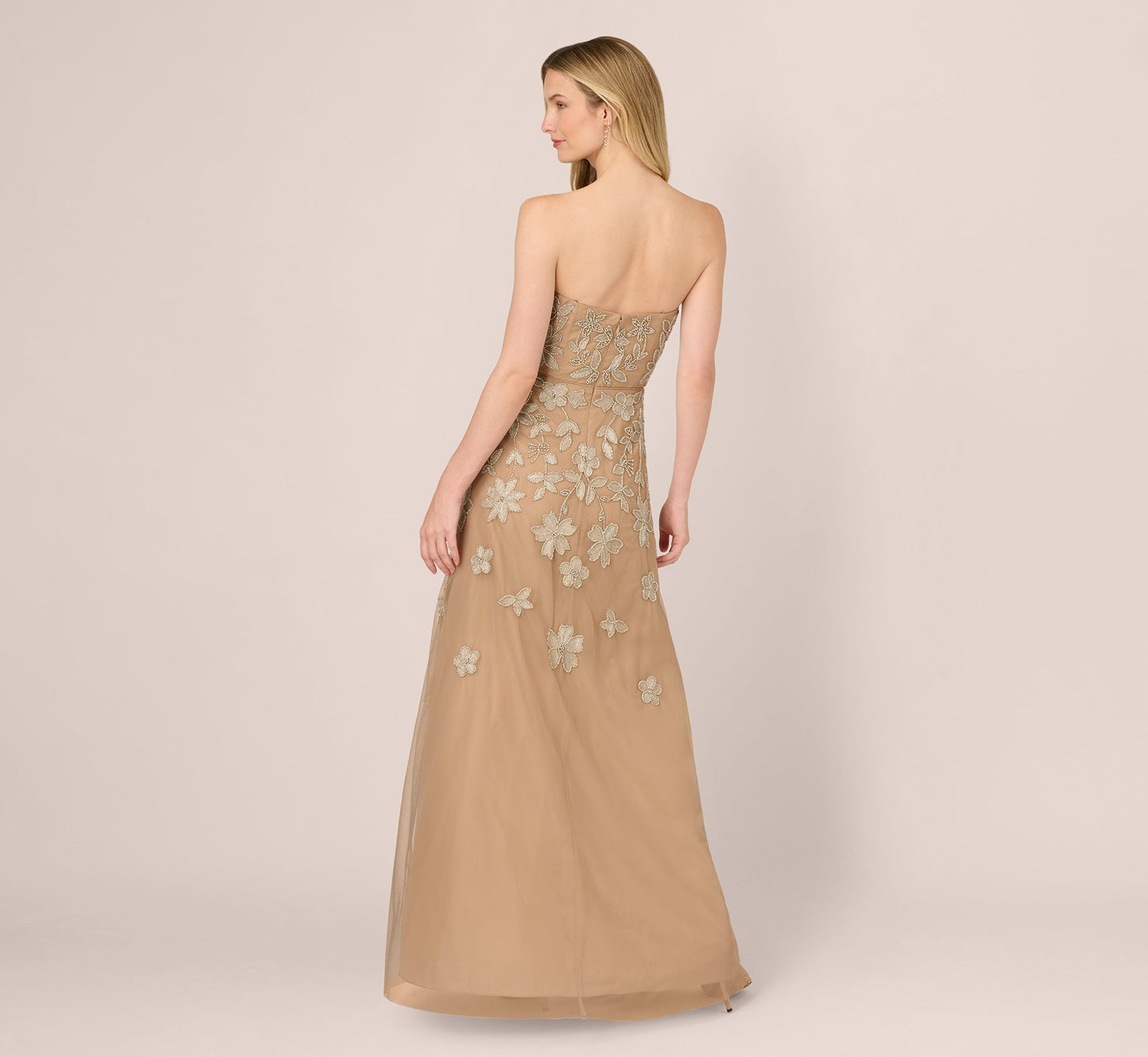 Strapless Curved Neck Floor-Length Tulle Formal A-Line Adrianna Papell AP1E212673