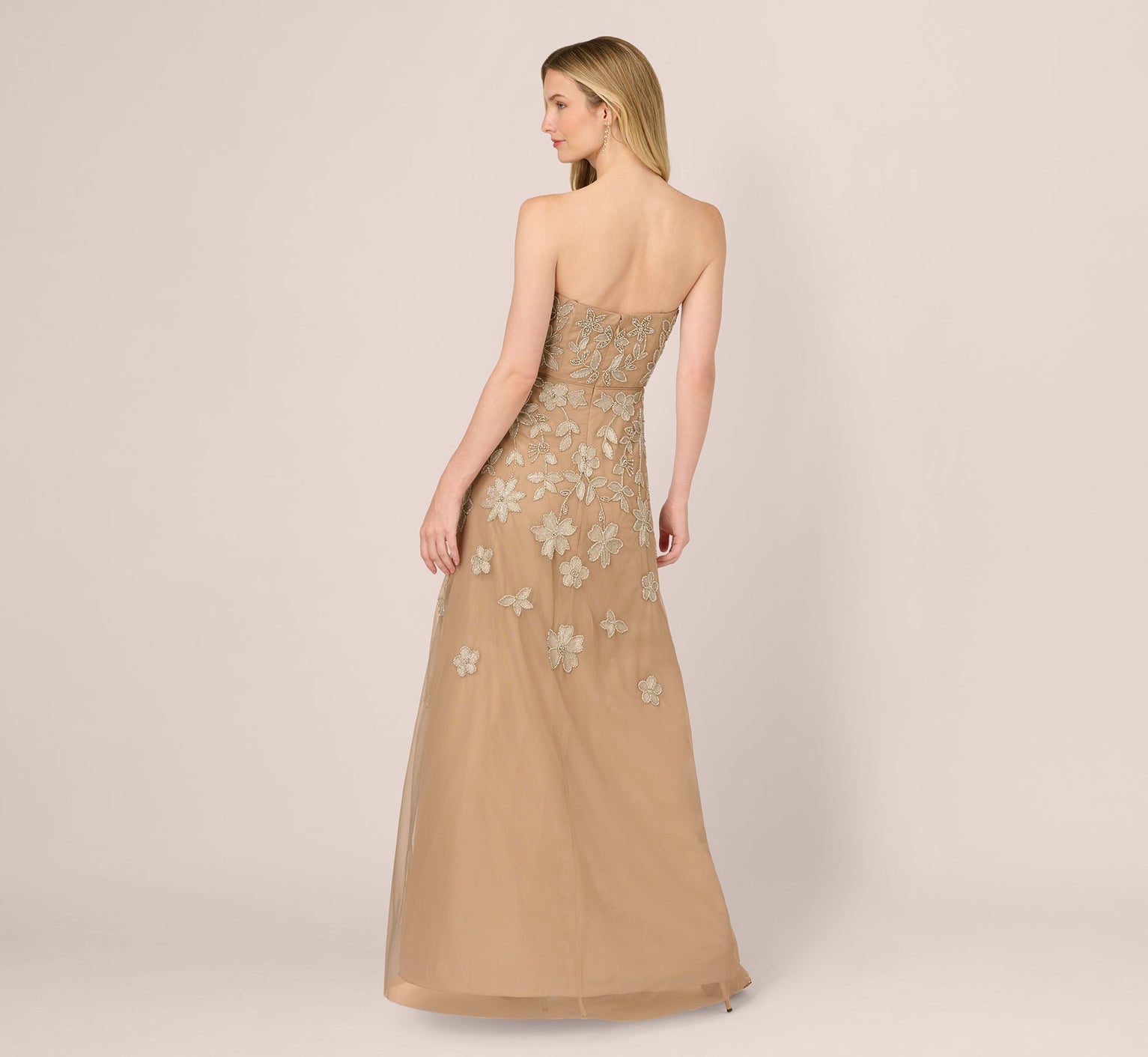 Strapless Curved Neck Floor-Length Tulle Formal A-Line Adrianna Papell AP1E212673