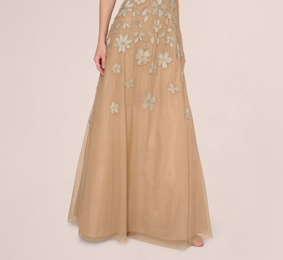 Strapless Curved Neck Floor-Length Tulle Formal A-Line Adrianna Papell AP1E212673