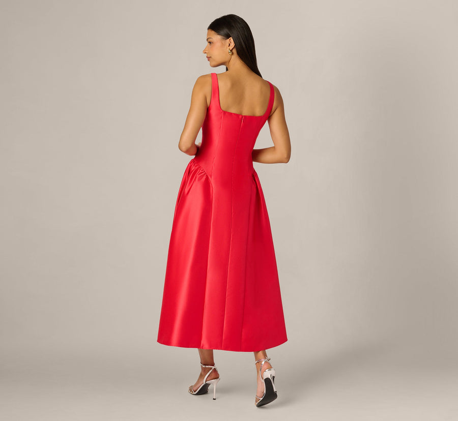 Square Midi Satin Occasion A-Line Dress Adrianna Papell AP1E212799
