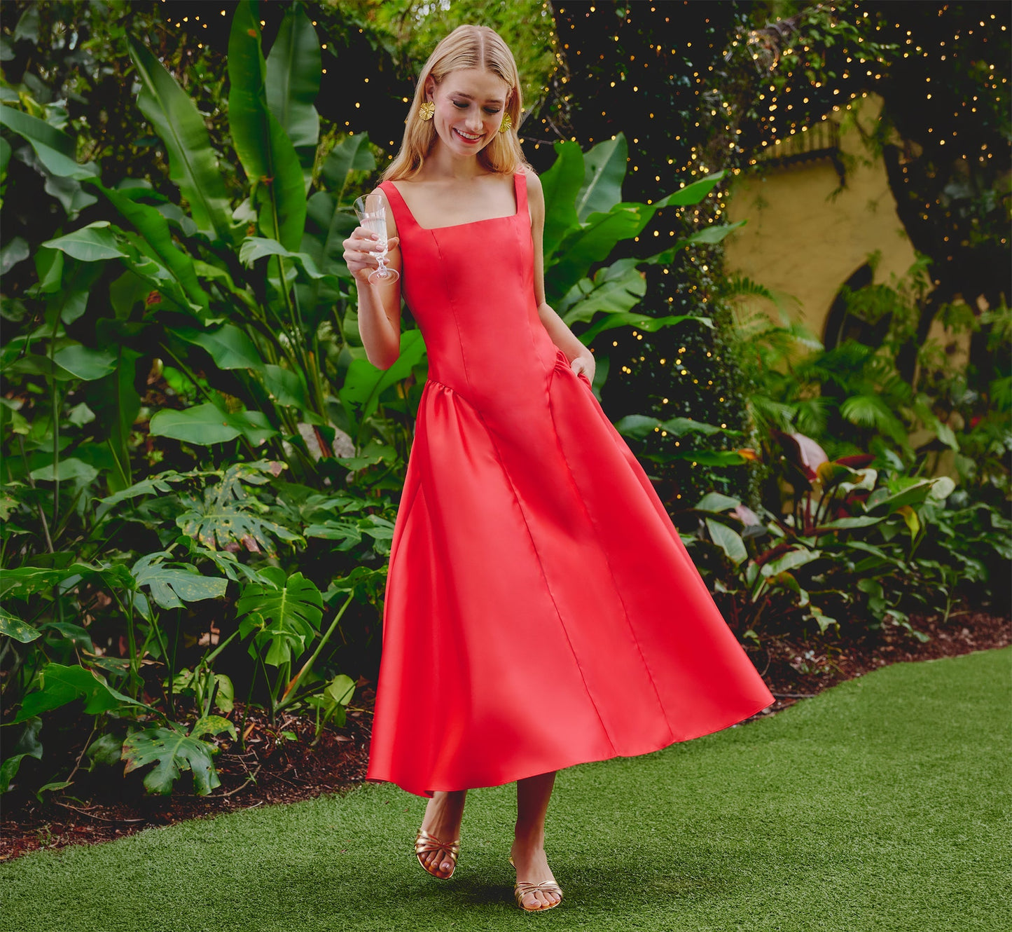 Square Midi Satin Occasion A-Line Dress Adrianna Papell AP1E212799
