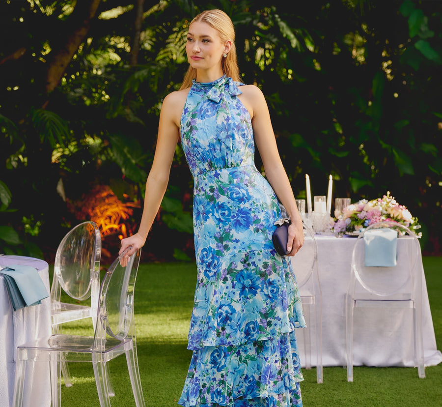 Halter Floor-Length Satin Occasion Fit & Flare Adrianna Papell AP1E212923