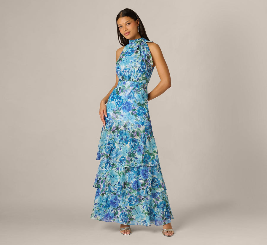 Halter Floor-Length Satin Occasion Fit & Flare Adrianna Papell AP1E212923