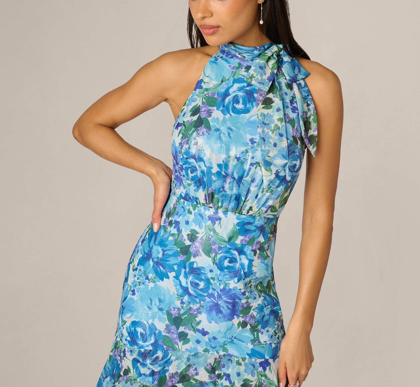 Halter Floor-Length Satin Occasion Fit & Flare Adrianna Papell AP1E212923