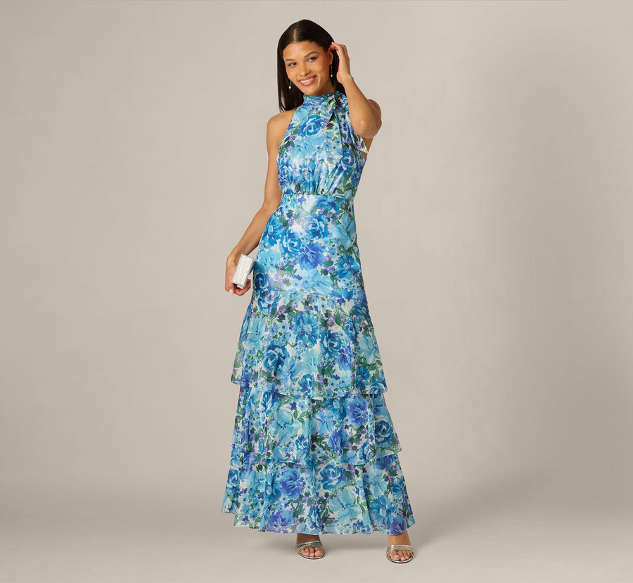Halter Floor-Length Satin Occasion Fit & Flare Adrianna Papell AP1E212923