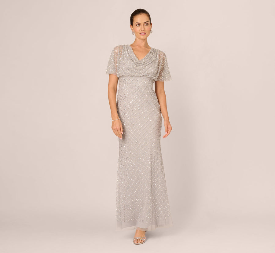 Short Sleeve Beaded Cowl Gown Adrianna Papell AP1E212966 Wholesale