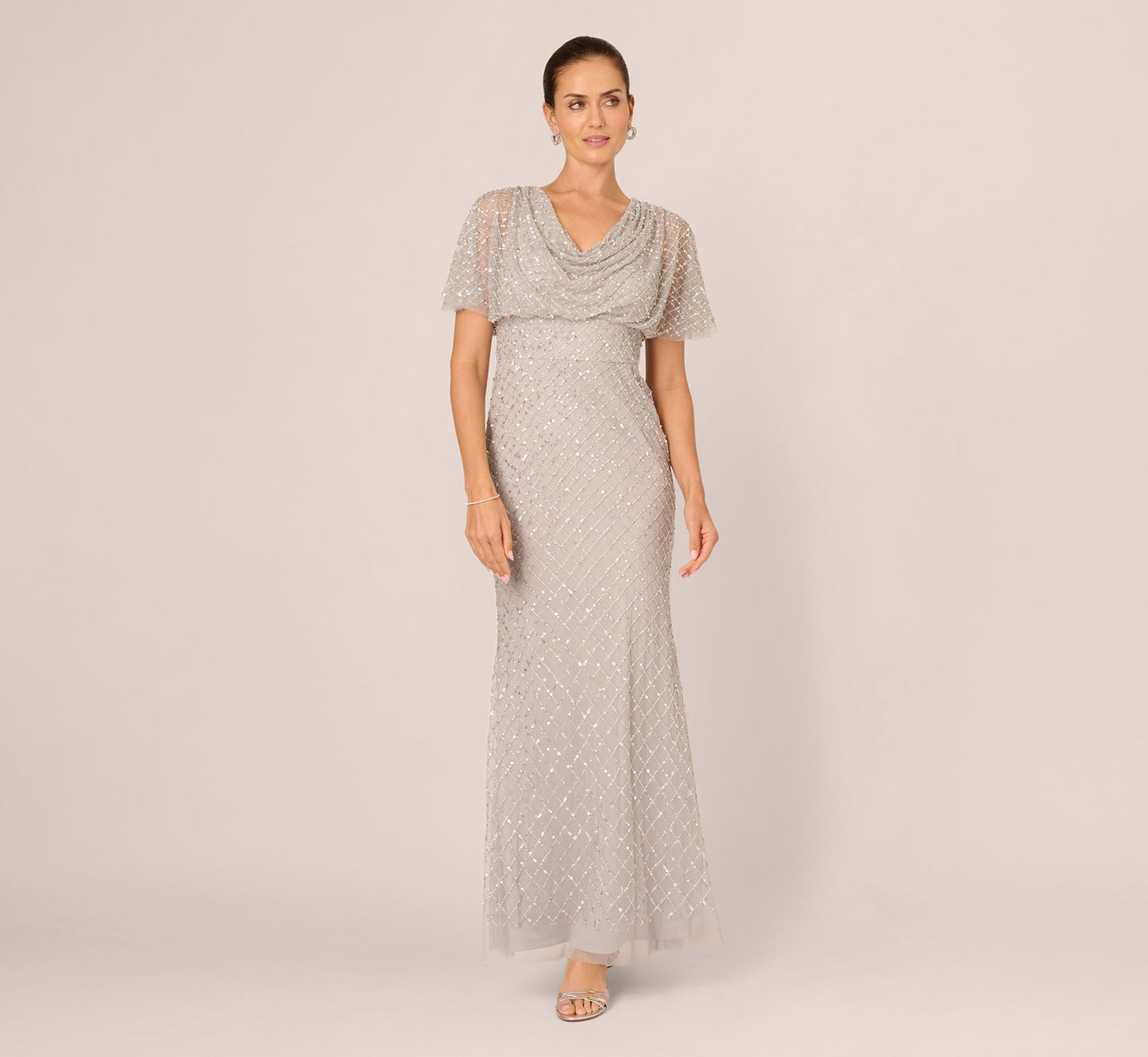 Short Sleeve Beaded Cowl Gown Adrianna Papell AP1E212966 Wholesale
