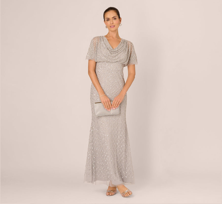 Short Sleeve Beaded Cowl Gown Adrianna Papell AP1E212966 Wholesale