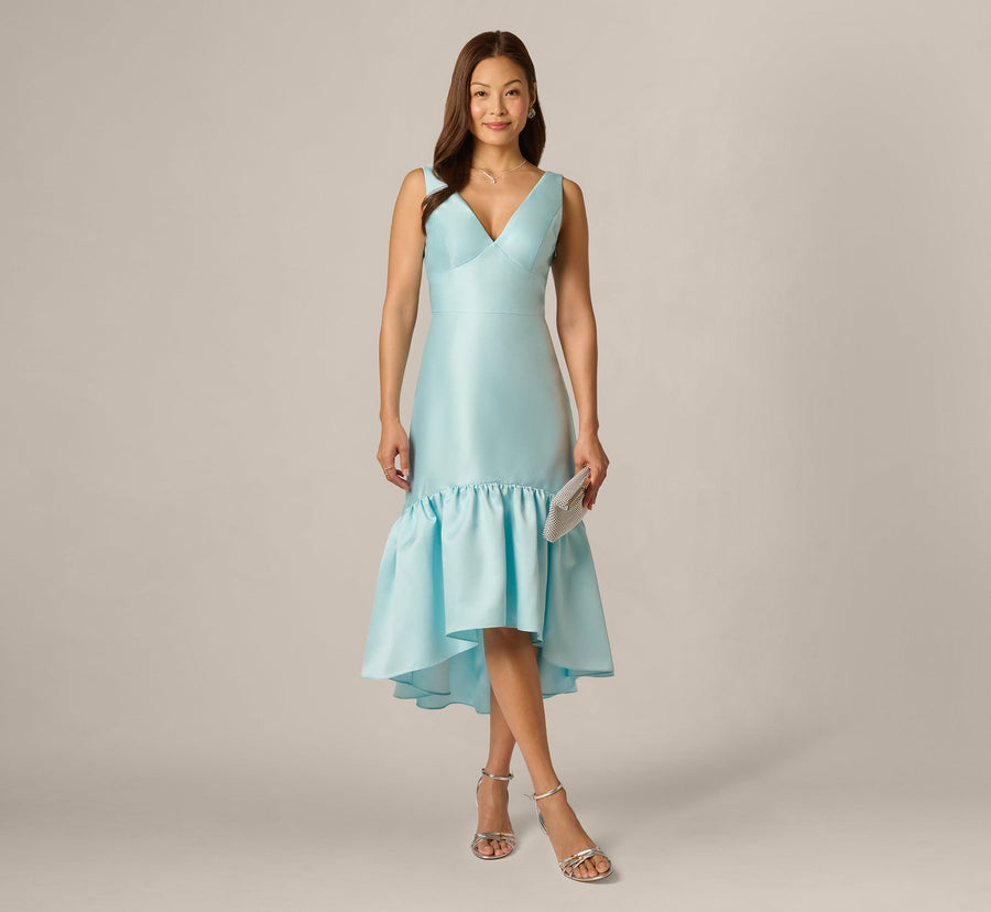 V-Neck High-Low Satin Occasion Fit & Flare Adrianna Papell AP1E213117