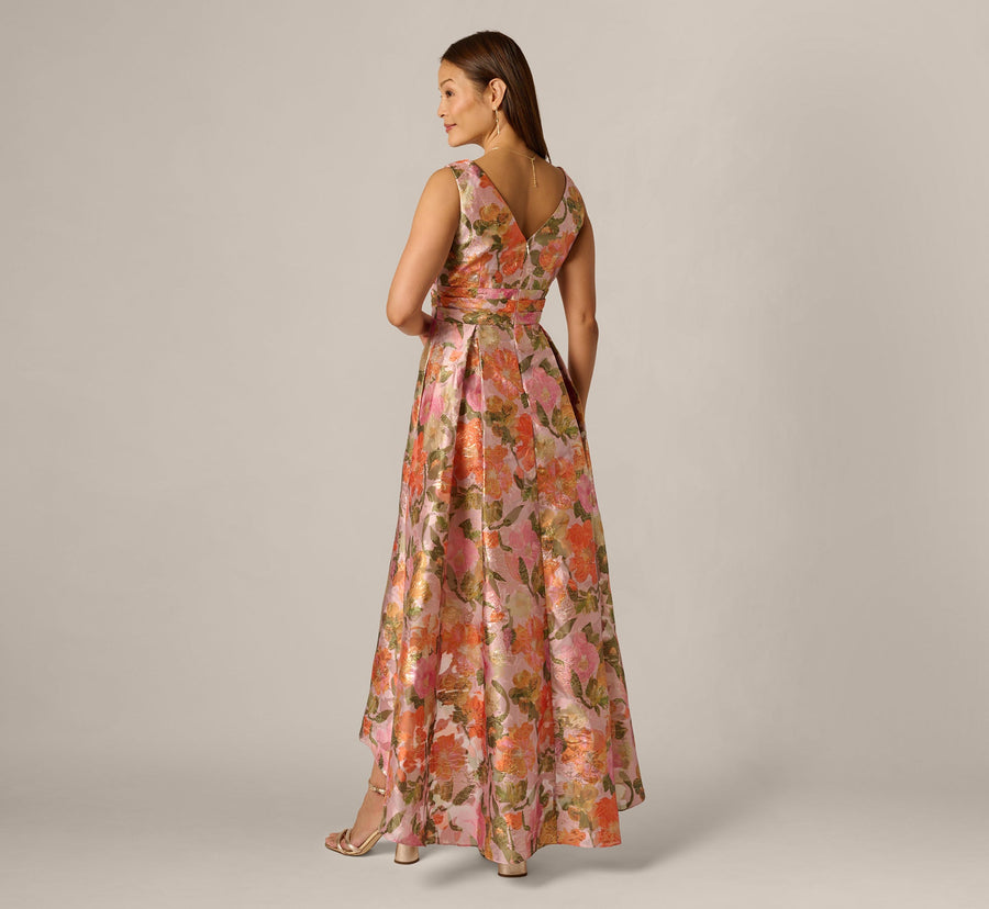 Adrianna Papell AP1E213364 Long Metallic Floral High Low Dress