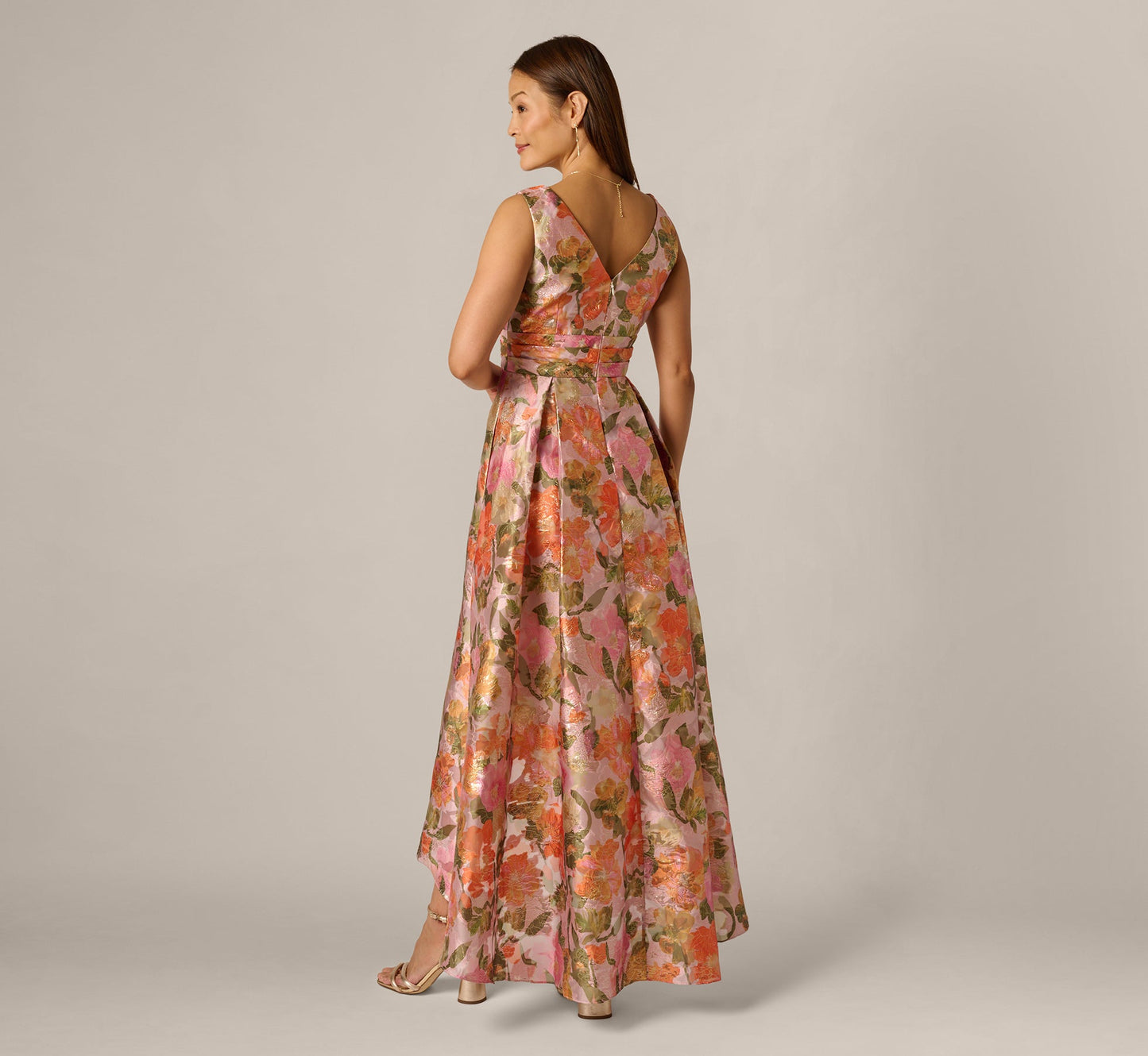 Adrianna Papell AP1E213364 Long Metallic Floral High Low Dress