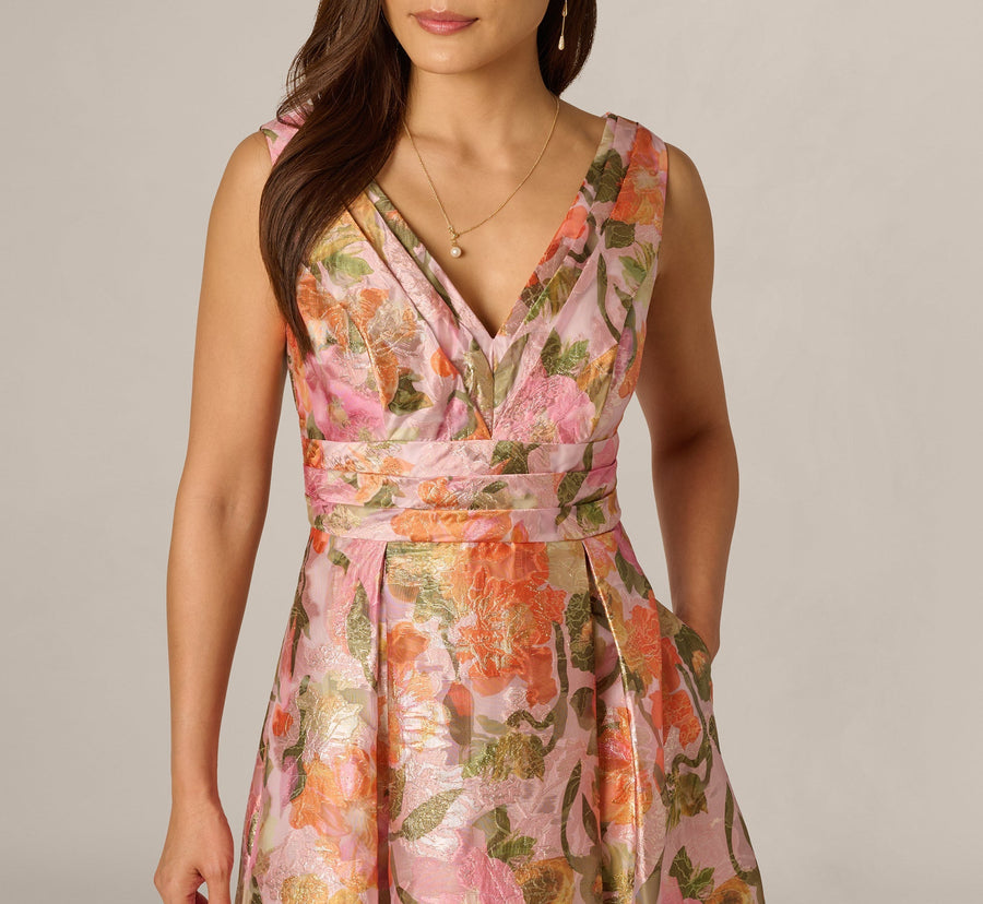 Adrianna Papell AP1E213364 Long Metallic Floral High Low Dress