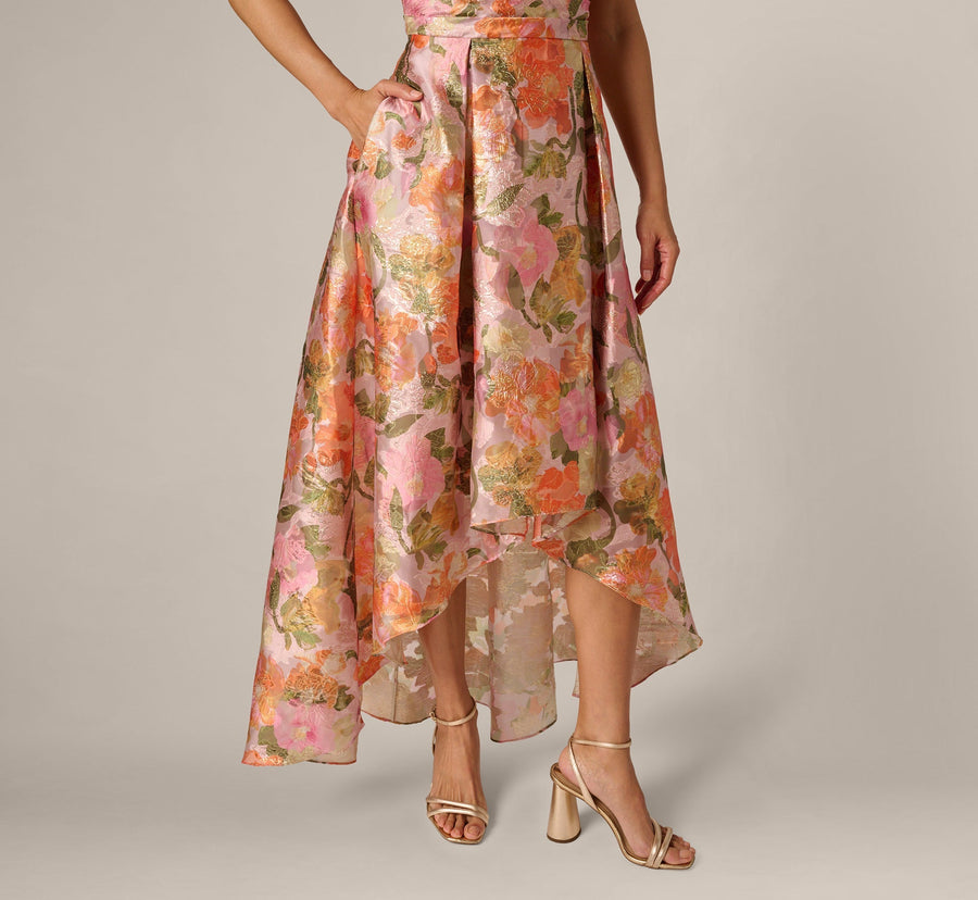 Adrianna Papell AP1E213364 Long Metallic Floral High Low Dress