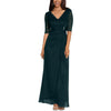 Formal Dresses V-Neck Floor-Length Chiffon Formal A-Line Dress Lace Bodice and 3/4 Sleeves Pine