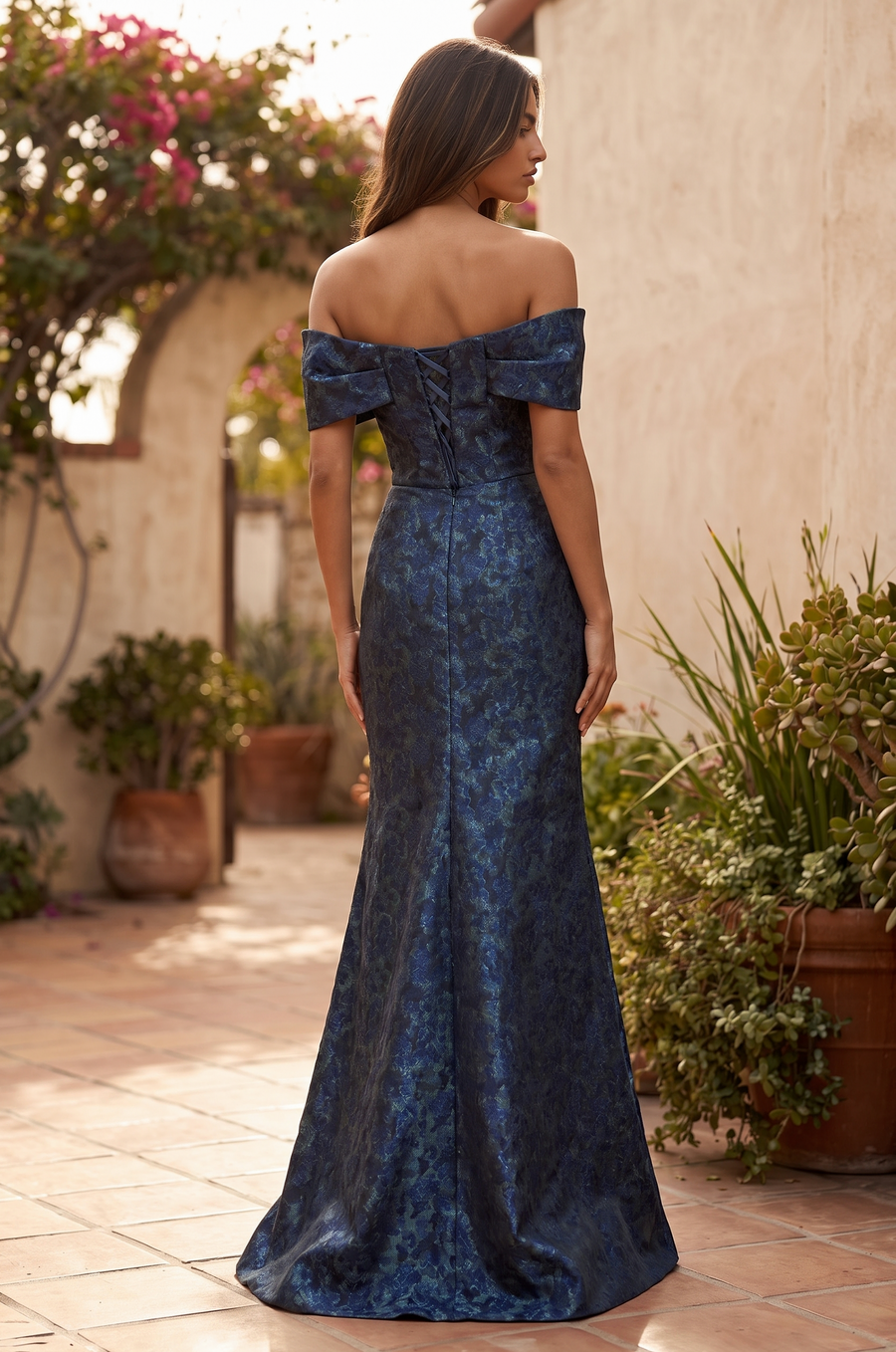 Off the Shoulder Floral Jacquard Mermaid Evening Formal Dress Wholesale