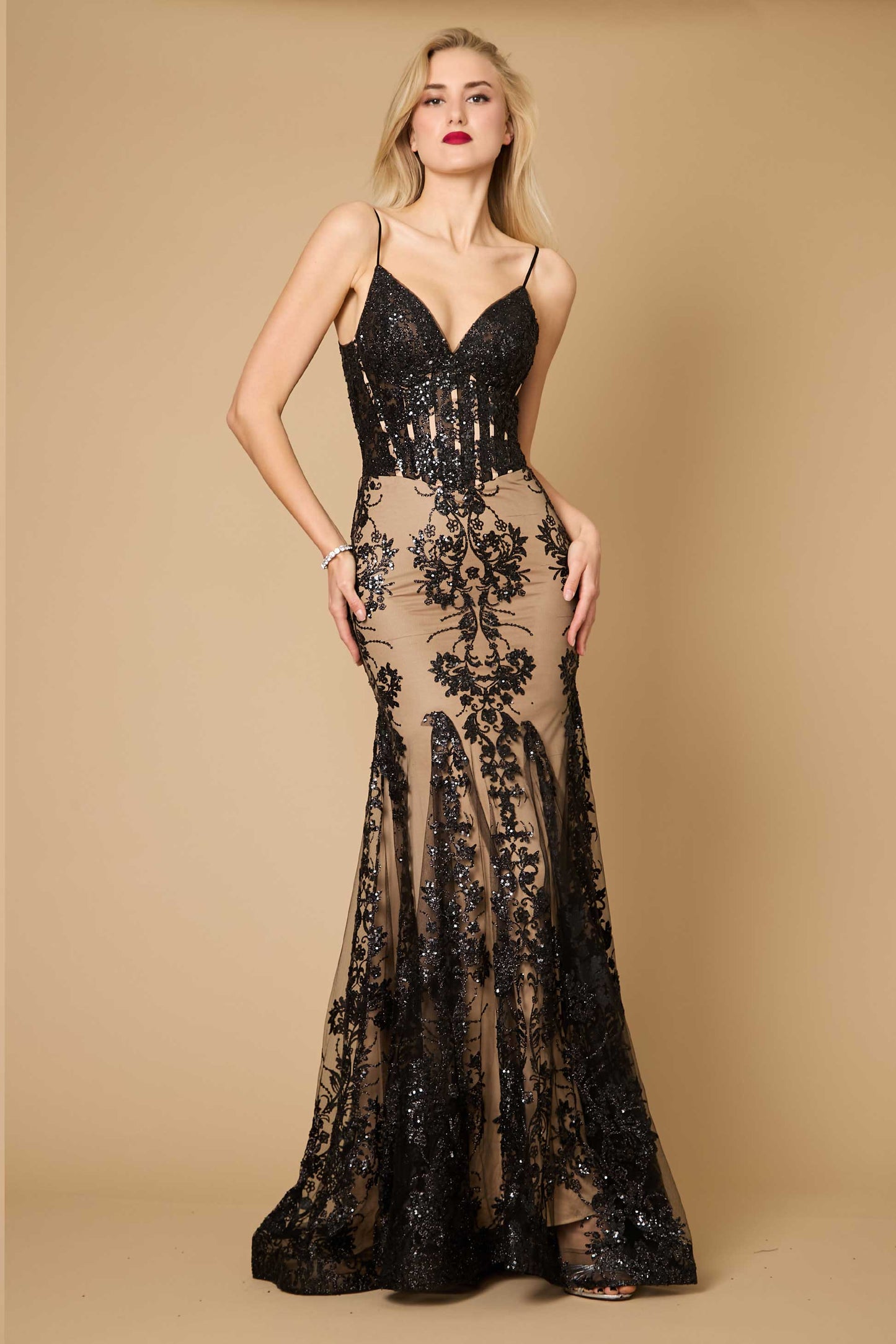 Fitted Corset Long Formal Prom Dress Wholesale