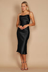 Cowl Neck Satin Midi Formal Cocktail Dress Wholesale