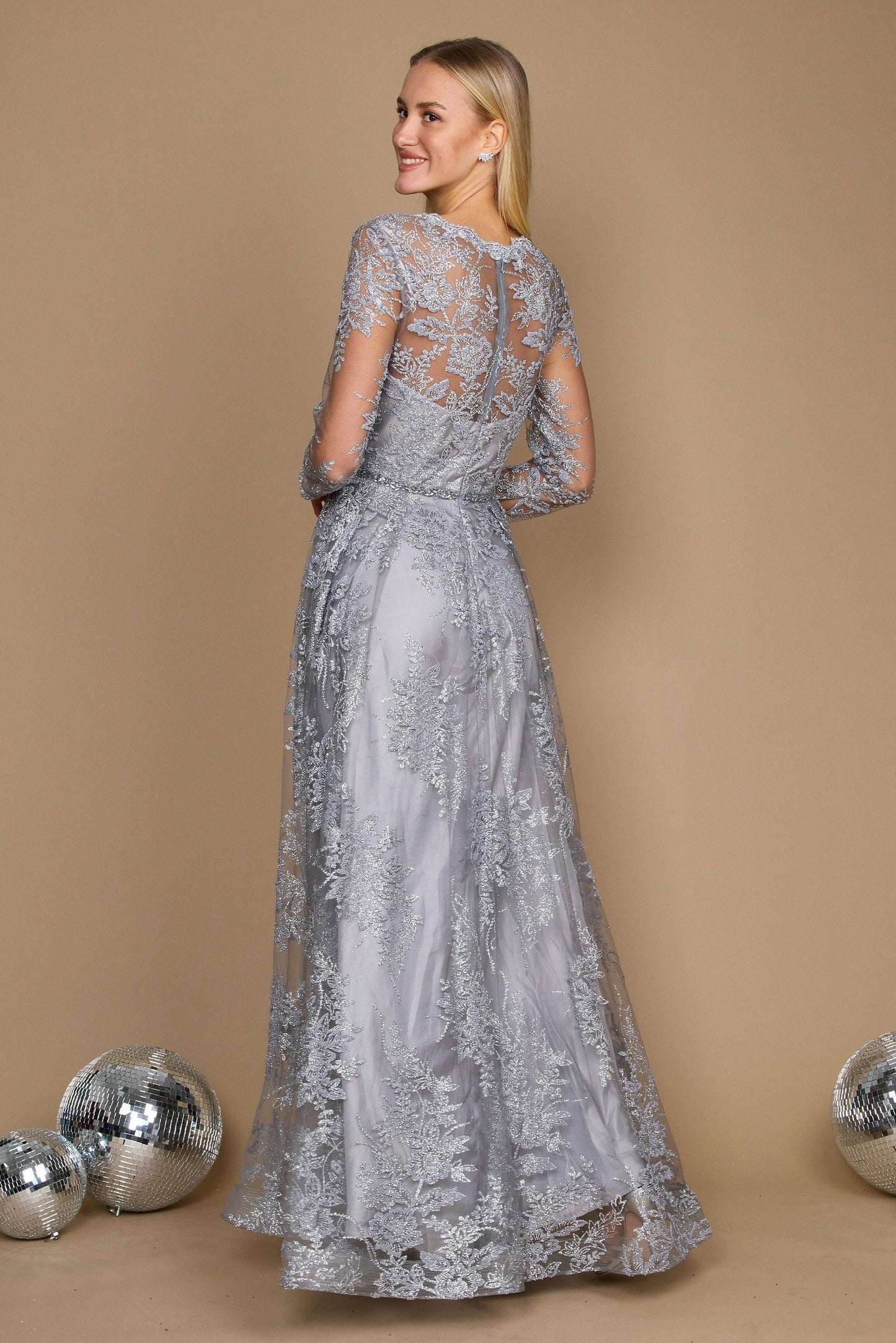 Formal Dresses Long Sleeve Formal Dress Evening Gown Charcoal