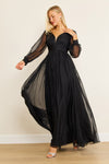Long Sleeve Chiffon Black Formal Dress Wholesale