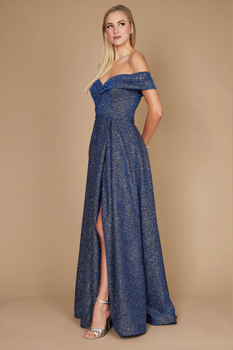 Long Off Shoulder Glitter Prom Dress Wholesale