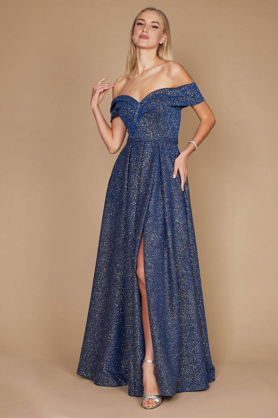 Long Off Shoulder Glitter Prom Dress Wholesale