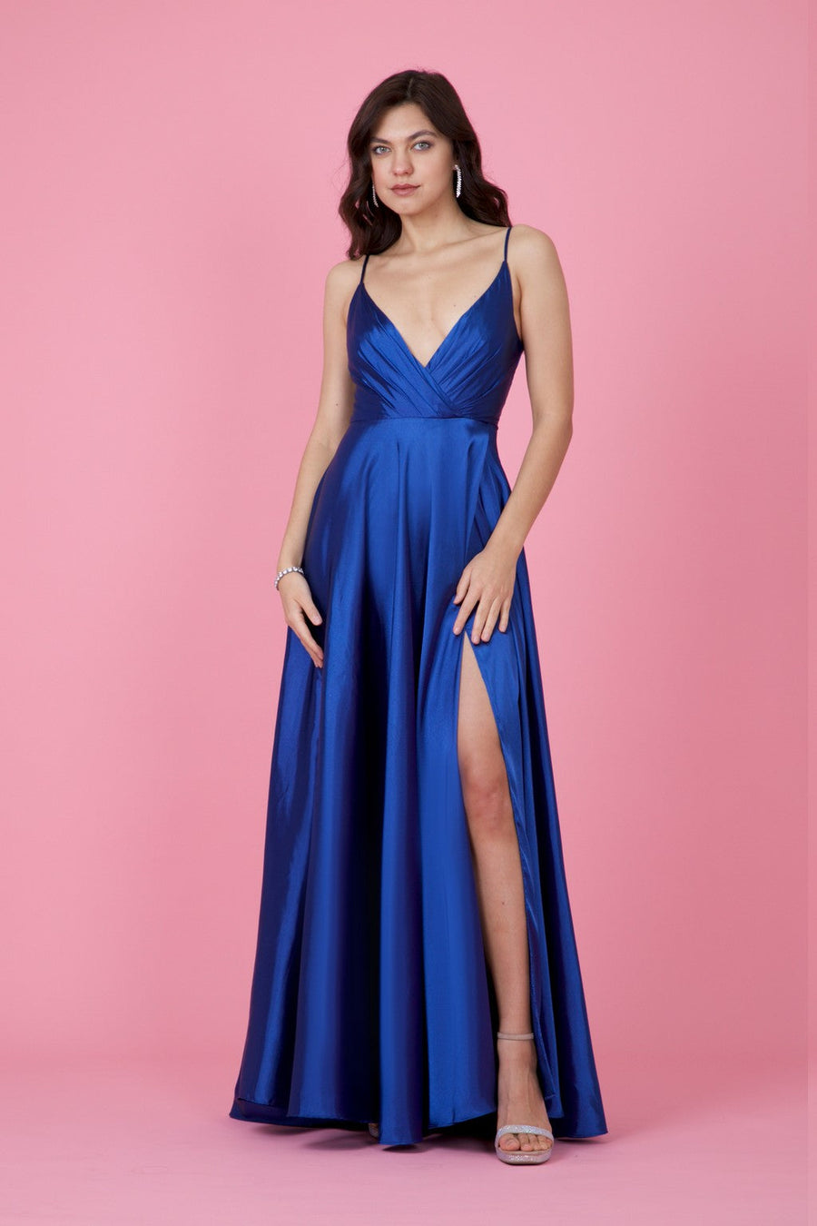Long Flowy Satin Formal Prom Party Dress Wholesale