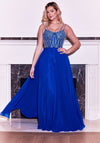 Long Formal Royal Blue Hand Beaded Top Dress Wholesale