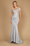 Formal Dresses Long Off Shoulder Lace Formal Evening Dress Silver